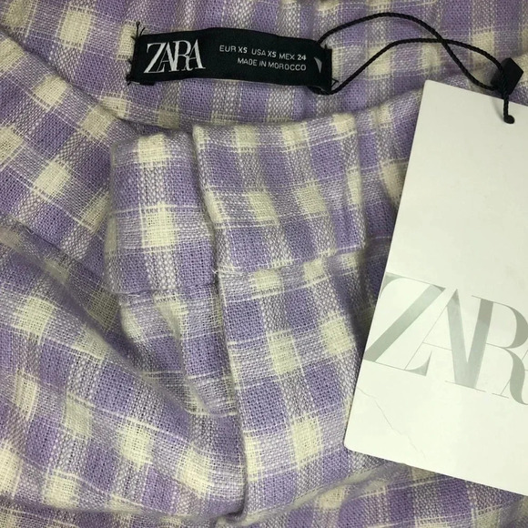 Zara Wide-Legged Gingham Pants NWT | Lilac and White  | Size XS - Picture 4 of 5